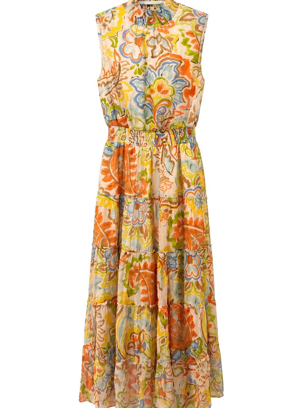 MSK, size Small, Sleeveless Floral Tiered Maxi Dress in Multicolor